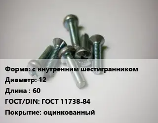 Винт с внутренним шестигранником 12х60 ГОСТ 11738-84 оцинкованный